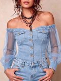 Women printed off-shoulder chiffon long-sleeve top