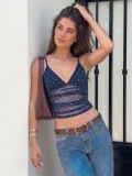 Women sexy V-neck polka-dot mesh patchwork summer camisole