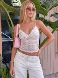 Women sexy V-neck polka-dot mesh patchwork summer camisole