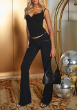 Women Casual Lace Top and Bell-Bottom Pants Set