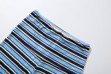 Women summer striped round-neck long-sleeve top and pants set