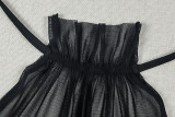Women solid-color ruched slim-fit halter-neck sleeveless bodycon dress