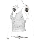 Women sexy V-neck polka-dot mesh patchwork summer camisole