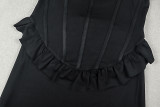 Women solid-color ruched slim-fit halter-neck sleeveless bodycon dress