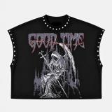 Women Hand-Painted Print & Studded Round-Neck T-Shirt