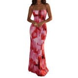 Women sleeveless printed bodycon fishtail strap dress