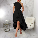 Women Sexy Off-Shoulder Ruffle-Trim Dress with Slit