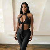 Women Halter-Neck Lace-Up Backless Top and Pants Set