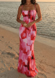 Women sleeveless printed bodycon fishtail strap dress