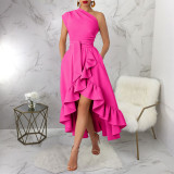 Women Sexy Off-Shoulder Ruffle-Trim Dress with Slit