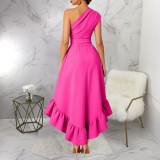 Women Sexy Off-Shoulder Ruffle-Trim Dress with Slit