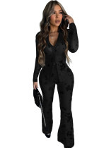 Women Sexy Long-Sleeve Shirt and Bell-Bottom Pants Two-Piece Set Women Sexy Long-Sleeve Shirt and Bell-Bottom Pants Two-Piece Set