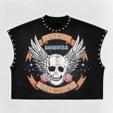 Women Hand-Painted Print & Studded Round-Neck T-Shirt