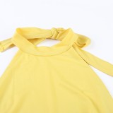 Women Summer Halter-Neck Backless Sleeveless Solid Dress