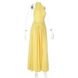 Women Summer Halter-Neck Backless Sleeveless Solid Dress