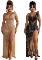 Women Beaded Spaghetti with SlitStrap Dress