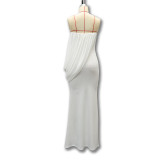 Women Summer Solid Strapless Ruched Mesh Bodycon Dress