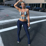 Women Striped Cut-Out Spaghetti-Strap Top and Solid Pants Set