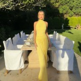 Women Summer Halter-Neck Backless Sleeveless Solid Dress