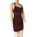 Women sexy backless ruched bodycon dress