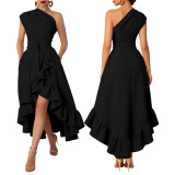 Women Sexy Off-Shoulder Ruffle-Trim Dress with Slit
