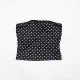 Women Sexy Polka-Dot Strapless Top and Slit Skirt Set
