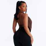 Women Sexy Polka-Dot Halter-Neck Cowl-Neck Backless Lace-Up Top