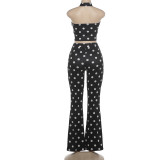 Women summer polka-dot halter-neck tank and pants set