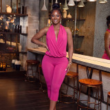 Women Sleeveless Halter-Neck Cropped Casual Jumpsuit