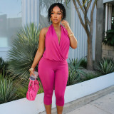 Women Sleeveless Halter-Neck Cropped Casual Jumpsuit