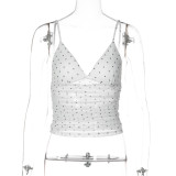 Women sexy V-neck polka-dot mesh patchwork summer camisole