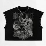 Women Hand-Painted Print & Studded Round-Neck T-Shirt