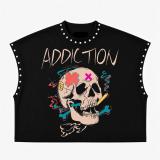 Women Hand-Painted Print & Studded Round-Neck T-Shirt
