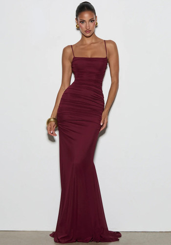 Women summer elegant solid-color sleeveless strapless dress Lace-Up Backless Maxi Dress