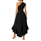 Women Sexy Off-Shoulder Ruffle-Trim Dress with Slit