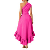Women Sexy Off-Shoulder Ruffle-Trim Dress with Slit