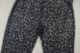 Women sexy strapless backless leopard-print V-neck jumpsuit