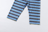 Women summer striped round-neck long-sleeve top and pants set