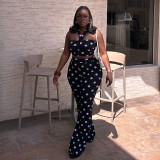 Women summer polka-dot halter-neck tank and pants set