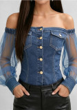 Women printed off-shoulder chiffon long-sleeve top