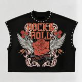 Women Hand-Painted Print & Studded Round-Neck T-Shirt