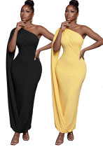 Women's Sexy Solid Color Slash Shoulder Asymmetrical Long Dress