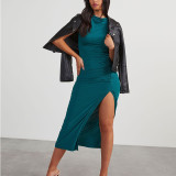 Women's Chic Solid Color Slim Fit Split Bodycon Maxi Dress