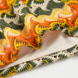 Women's Holiday Tropical Wave Print Halter Neck Bikini Top & Shorts Two-Piece Set