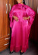 Women's African Solid Color Bat Sleeve Satin Tassel Lace-Up Robe Dress