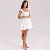 Summer Women's Embroidered Slim Waist Strap Mini Dress