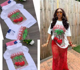Summer Women's Cherry Print Cotton Round Neck Loose T-Shirt
