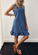 Summer Women's Washed Blue Round Neck Sleeveless Button Front Ruffle Denim Dress