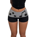 Women's Casual Letter Music Note Print Color Block Street Sports Shorts