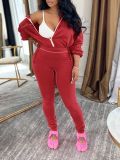 Fall Winter Women's Solid Color Casual Long Sleeve Jacket & Pants Two-Piece Sports Set